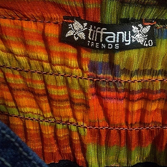 NEWOT🐞TIFFANY TRENDS Empire Waist Denim Top Multicolor Sheer Maxi Dress - Picture 3 of 12